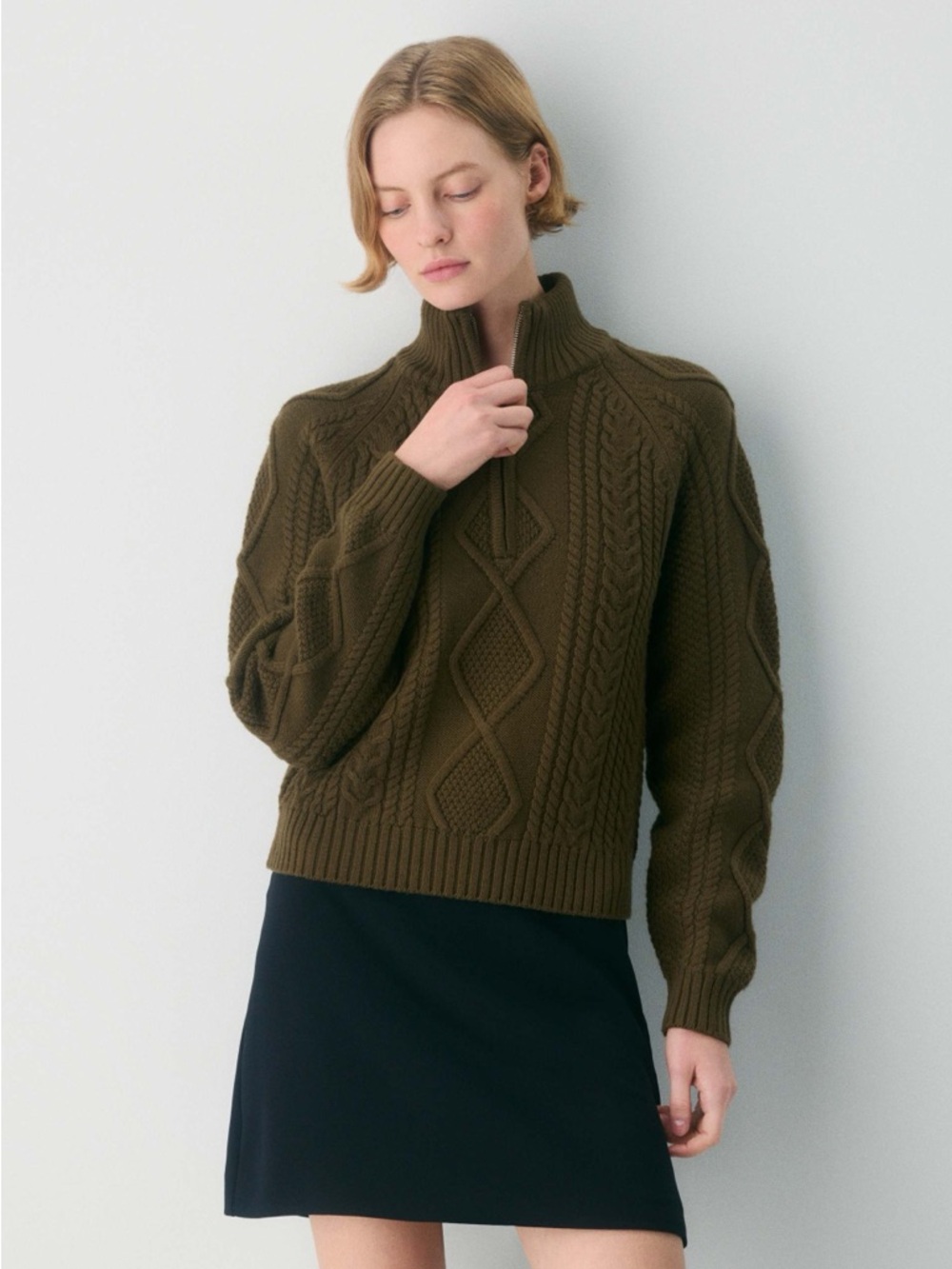 Aritzia cable knit merino wool mastery 1/4 zip Sweater New w tag! Size S GWP - Picture 2 of 8